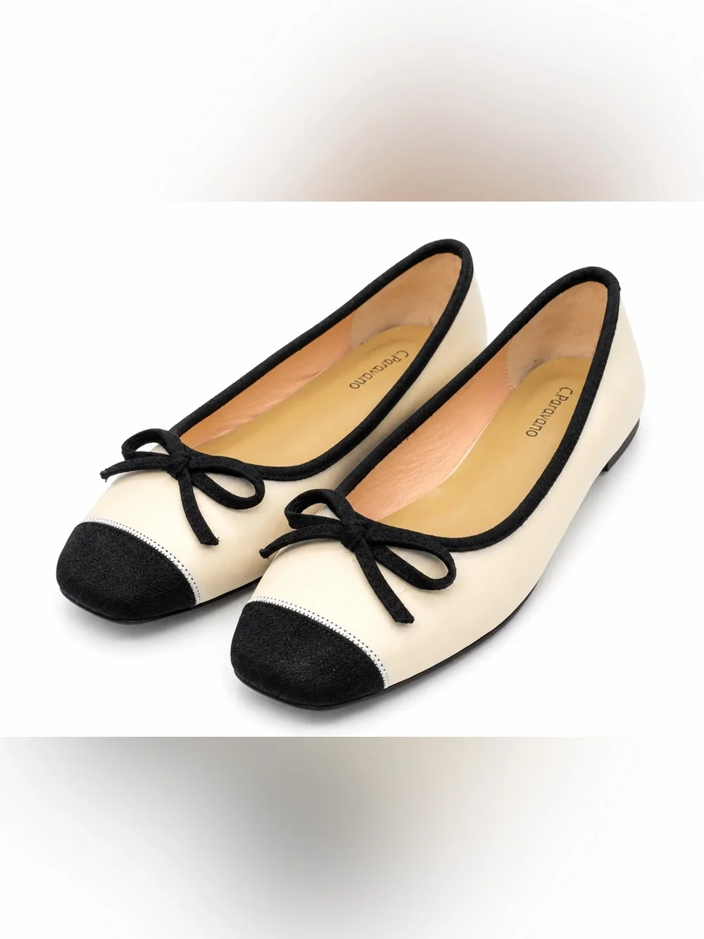 C.Paravano Cap Toe Ballet Flats Coquette Parisian Chic Quiet Luxury Bow Sz 6.5